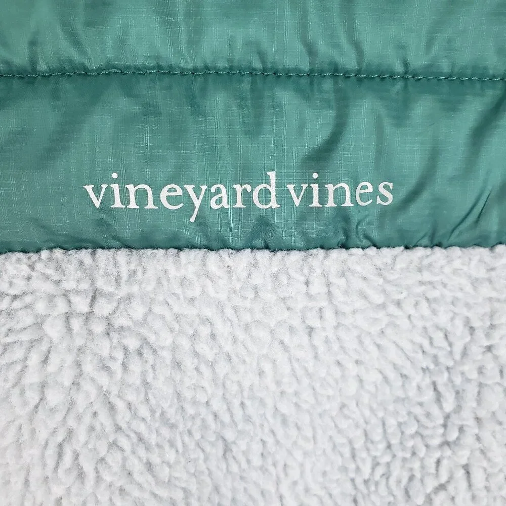 Vineyard Vines Sherpa Vest Full Zip Green Gray Deep Pile Fleece Mens Small